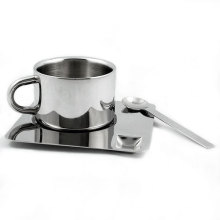 Espresso Cup and Saucer Stainless Steel Vacuum Coffee Cup